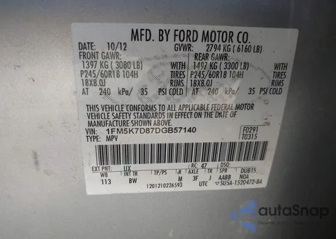 2013 Ford Explorer Xlt z USA, uszkodzony, nr VIN 1FM5K7D87DGB57140